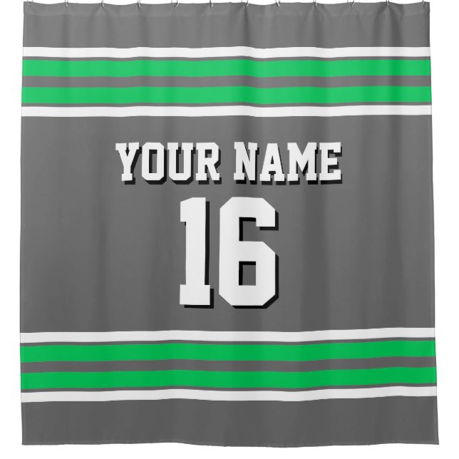 Emerald Green White Stripes Sports Jersey Shower Curtain (Front)