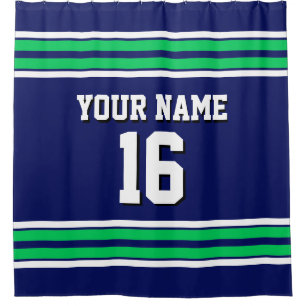 Emerald Green White Stripes Sports Jersey Shower Curtain