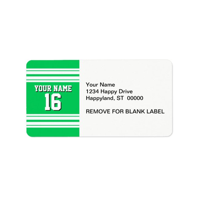 Emerald Green White Team Jersey Custom Number Name Label (Front)