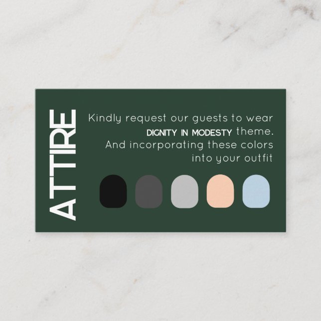 Emerald Green White Wedding Attire Dress Code Card (Front)