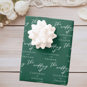 Emerald Green White Wedding Personalized Wrapping Paper Sheet