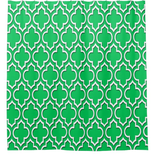 Emerald Green White XL Moroccan #4DS Shower Curtain (Front)