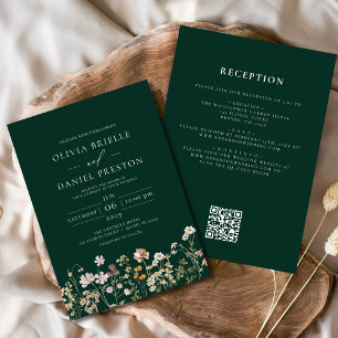 Emerald Green Wildflower All in One Wedding Invitation