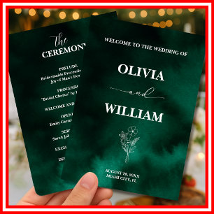  Emerald Green Wildflower Floral Botanical Wedding Programme
