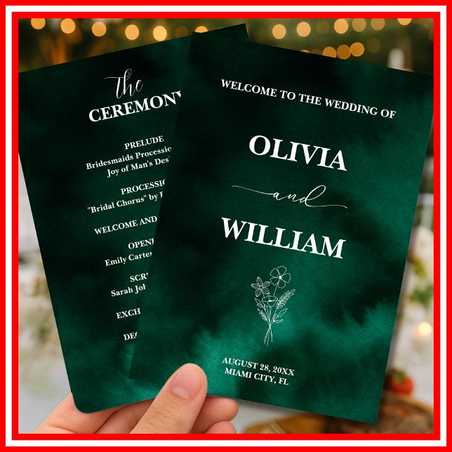  Emerald Green Wildflower Floral Botanical Wedding Programme (Creator Uploaded)