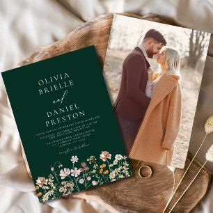 Emerald Green Wildflower Photo Garden Wedding Invitation