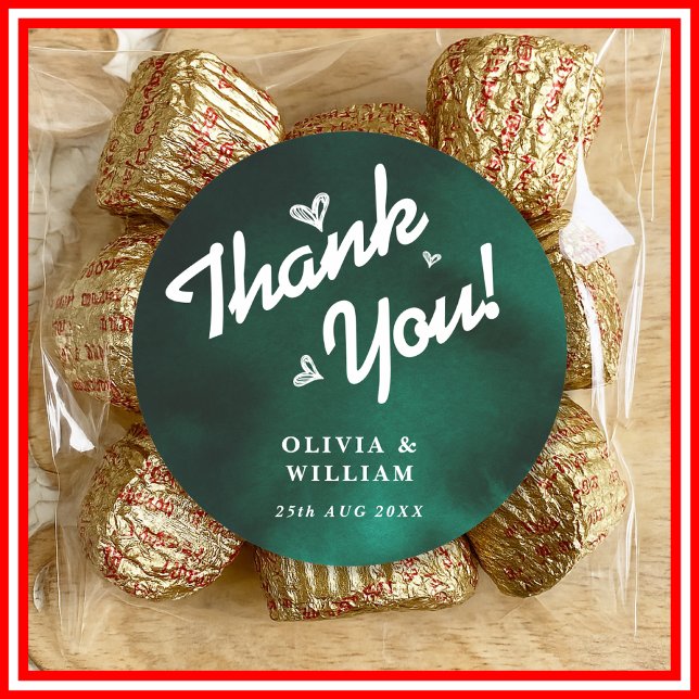 Emerald Green Wildflower Wedding Thank You Classic Round Sticker (Creator Uploaded)