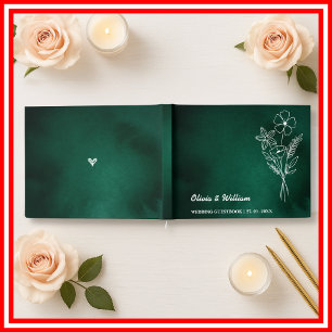 Emerald Green Wildflowers Wedding Guest Book