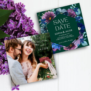 Emerald Green Winter Dark Moody floral Wedding Save The Date