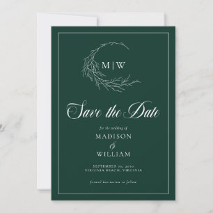 Emerald Green Wispy Crest Monogram Save the Date 