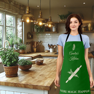 Emerald Green with Champagne Gold Rolling Pin Herb Apron