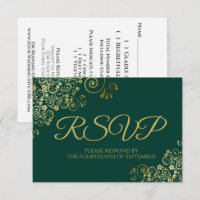 Emerald Green with Elegant Gold Lace Wedding