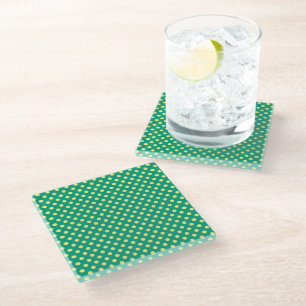 Emerald Green With Yellow Polka Dots by STaylor Glass Coaster
