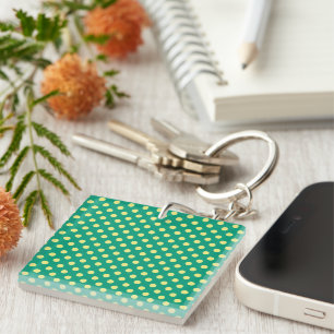 Emerald Green with Yellow Polka Dots by STaylor Key Ring
