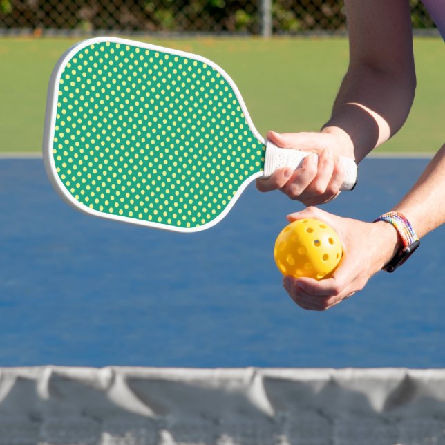 Emerald Green with Yellow Polka Dots by STaylor Pickleball Paddle (Insitu)