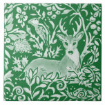 Emerald Green Woodland Animal Deer Hedgehog Floral Tile<br><div class="desc">This intricate woodland design in emerald green features a deer, hedgehog and other creatures surrounded by stylised leaves and flowers, inspired by antique chinoiserie pottery motifs. Perfect for any home decor or as a gift for an animal or nature lover! The unique design has a garden look, and would suit...</div>