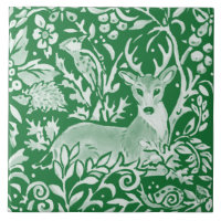 Emerald Green Woodland Animal Deer Hedgehog Floral