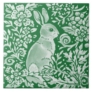 Emerald Green Woodland Bunny Rabbit Intricate Tile