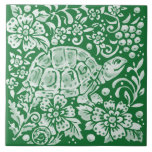 Emerald Green Woodland Turtle Intricate Floral Tile<br><div class="desc">This intricate woodland or garden design in emerald green features a turtle and snail surrounded by stylised leaves and flowers, inspired by antique chinoiserie pottery motifs. Perfect for any home decor or as a gift for an animal or nature lover! The unique design has a garden look, and would suit...</div>
