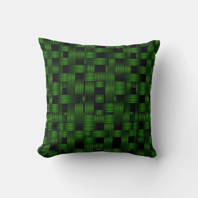 Emerald Green Woven Basket Texture Pattern Cushion (Front)