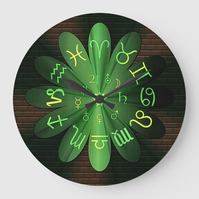 Emerald Green Zodiac Astrology Symbols Wall Clock (Front)