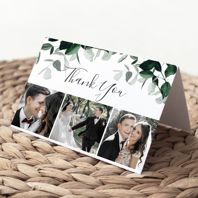 Emerald Greenery 3 Photo Folded Thank You Card (Creator Uploaded)