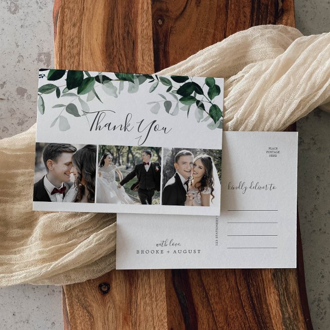 Emerald Greenery 3 Photo Thank You Postcard (Creator Uploaded)