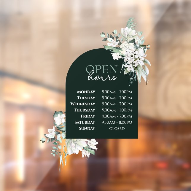 Emerald Greenery and Arch Open Hours Window Cling (Sheet 2)