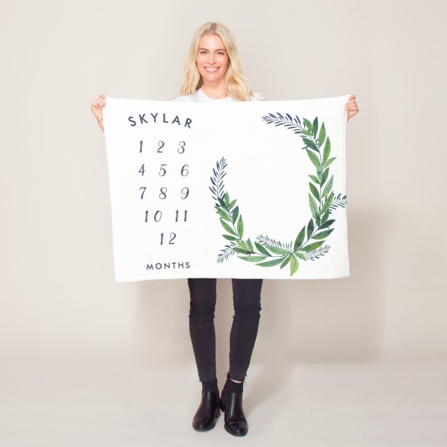 Emerald Greenery Baby Monthly Milestone Fleece Blanket (In Situ)