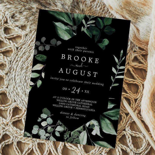 Emerald Greenery | Black Casual Wedding Invitation (Creator Uploaded)