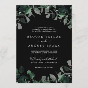 Emerald Greenery Black Formal Wedding Invitation