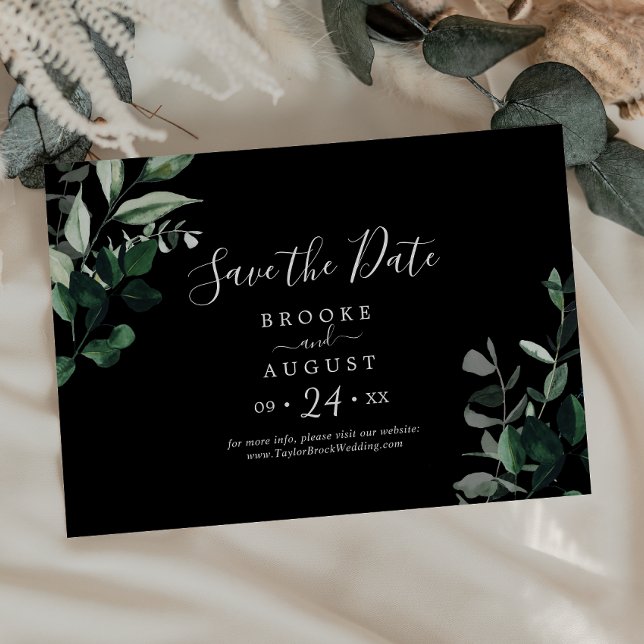 Emerald Greenery | Black Horizontal Save The Date (Creator Uploaded)