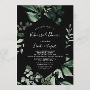 Emerald Greenery   Black Rehearsal Dinner Invitation