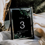 Emerald Greenery | Black Table Number<br><div class="desc">This emerald greenery black table number is perfect for a boho wedding. The elegant yet rustic design features moody dark green watercolor leaves and eucalyptus with a modern bohemian woodland feel. The card prints on the front and back (double-sided). Items are printed exactly as they appear on your screen when...</div>