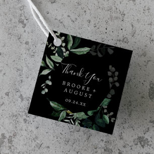 Emerald Greenery Black Thank You Favour Tags