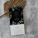 Emerald Greenery | Black Wedding All In One Invitation<br><div class="desc">This emerald greenery black wedding all in one invitation is perfect for a boho wedding. The elegant yet rustic design features moody dark green watercolor leaves and eucalyptus with a modern bohemian woodland feel. Hand write your guest addresses on the back of the folded invitation, or purchase the coordinating guest...</div>