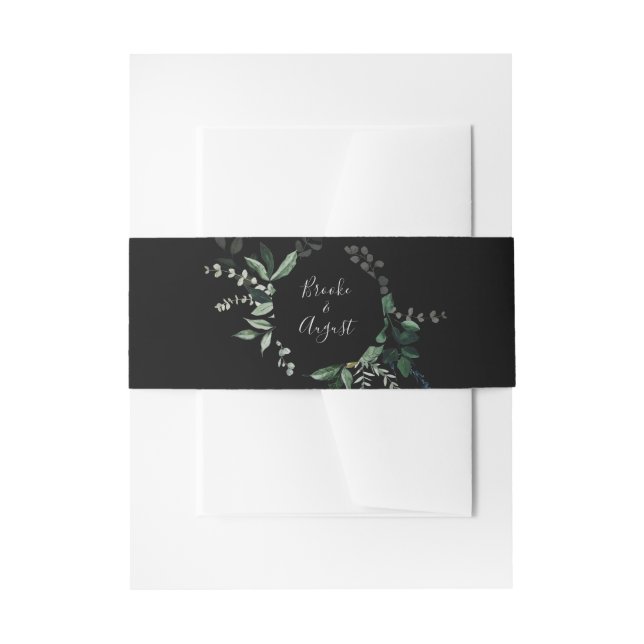 Emerald Greenery | Black Wedding Invitation Belly Band (Front Example)