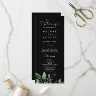 Emerald Greenery Black Wedding Program Programme