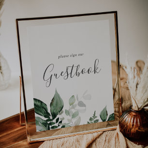 Emerald Greenery Botanical Wedding Guestbook Sign