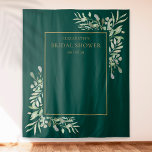 Emerald Greenery Bridal Shower Photo Backdrop Tapestry<br><div class="desc">Featuring delicate watercolor greenery leaves on an emerald green background,  this chic bridal shower photo booth backdrop can be personalised with the bride's name and special date. Designed by Thisisnotme©</div>