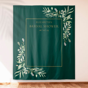 Emerald Greenery Bridal Shower Photo Backdrop Tapestry