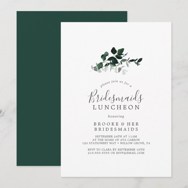 Emerald Greenery Bridesmaids Luncheon Invitation (Front/Back)