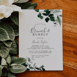 Emerald Greenery Brunch and Bubbly Bridal Shower Invitation<br><div class="desc">This emerald greenery brunch and bubbly bridal shower invitation is perfect for a boho event. The elegant yet rustic design features moody dark green watercolor leaves and eucalyptus with a modern bohemian woodland feel.</div>