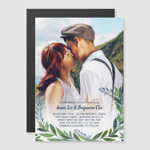 Emerald Greenery Custom Photo Wedding Magnetic Invitation