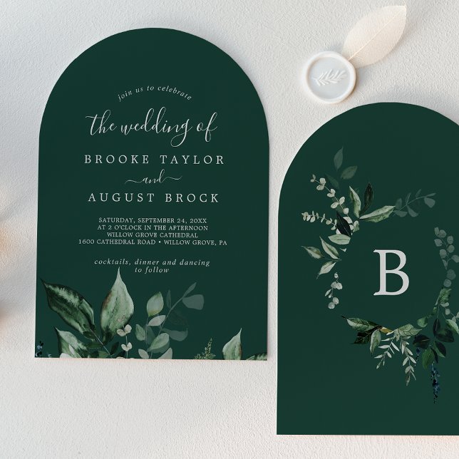 Emerald Greenery Dark Green Boho Arch Wedding Invitation (Emerald Greenery Dark Green Boho Arch Wedding Invitation)