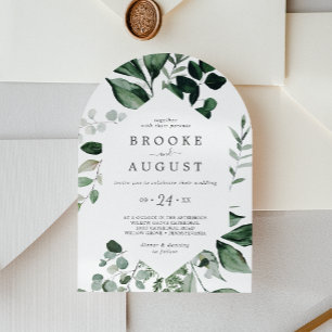 Emerald Greenery Elegant Boho Casual Arch Wedding Invitation