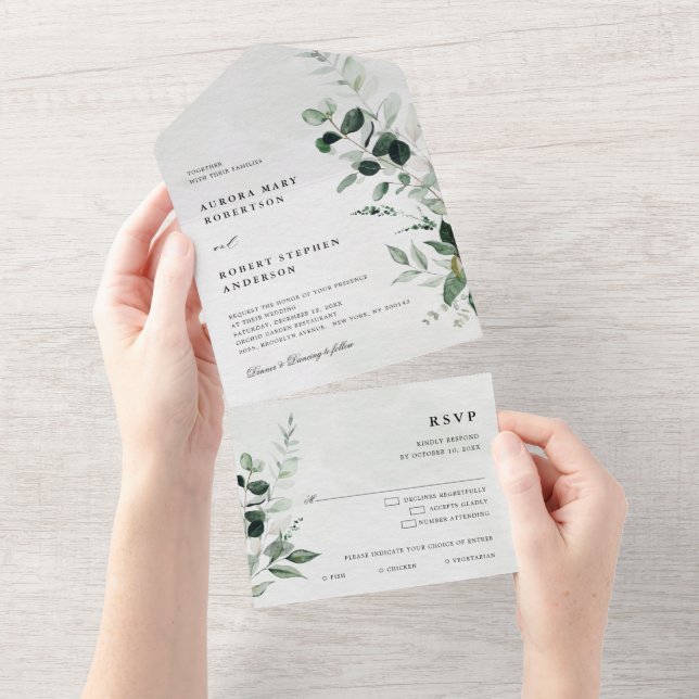 Emerald Greenery Eucalyptus Botanical Wedding All In One Invitation (Tearaway)