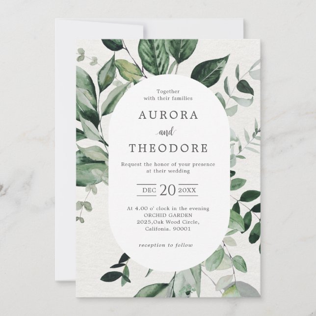 Emerald Greenery Eucalyptus Botanical Wedding Invi Invitation (Front)