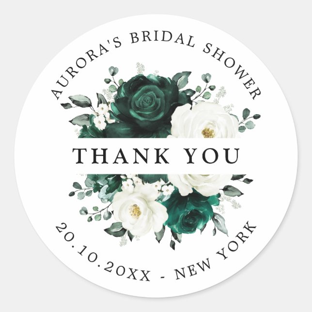 Emerald Greenery Eucalyptus Bridal Shower Thank u Classic Round Sticker (Front)
