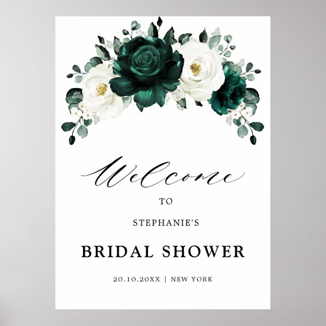 Emerald Greenery Eucalyptus Bridal Shower Welcome  Poster (Front)